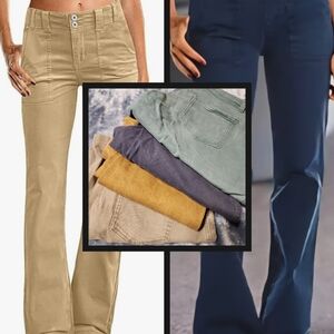 4 Pair of Stylish Women's Flared Pants - Tan and Navy Teal Grey Size XXL/18